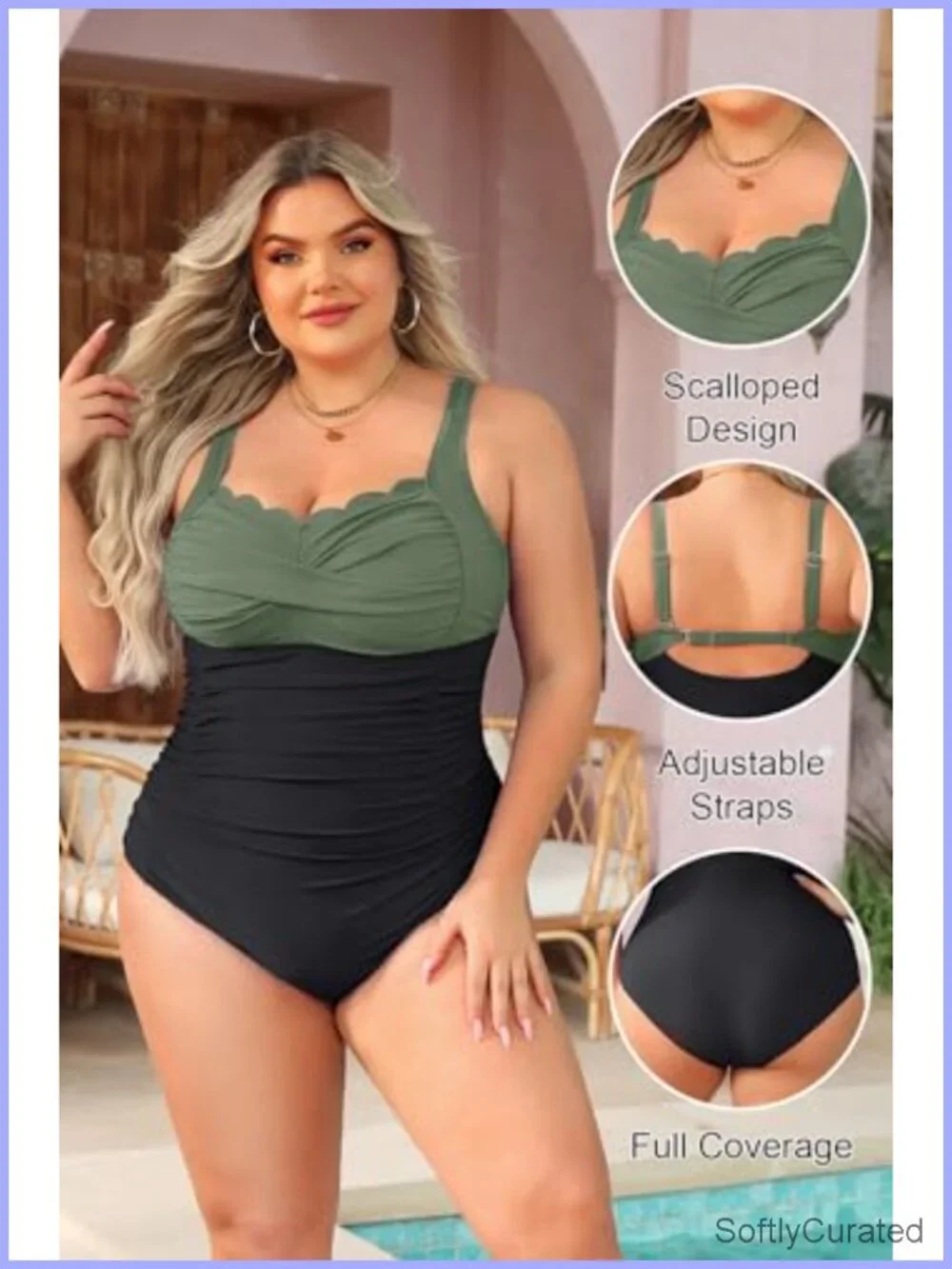 Plus Size One Piece Swimsuit Tummy Control Full Coverage Swimwear